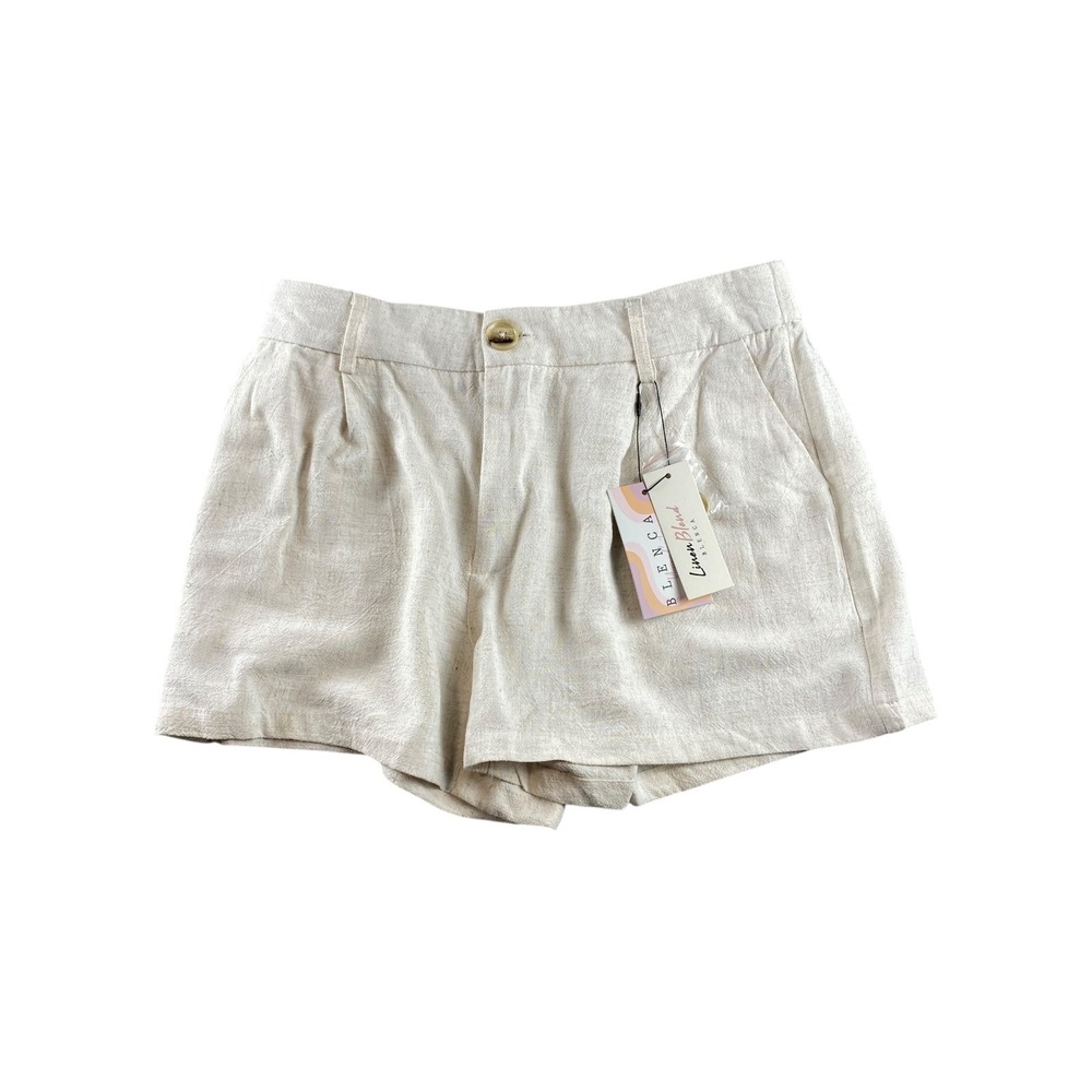 Blenca Young Contemporary Linen Blend Pleated Shorts Beige XL Elastic‎ Waist